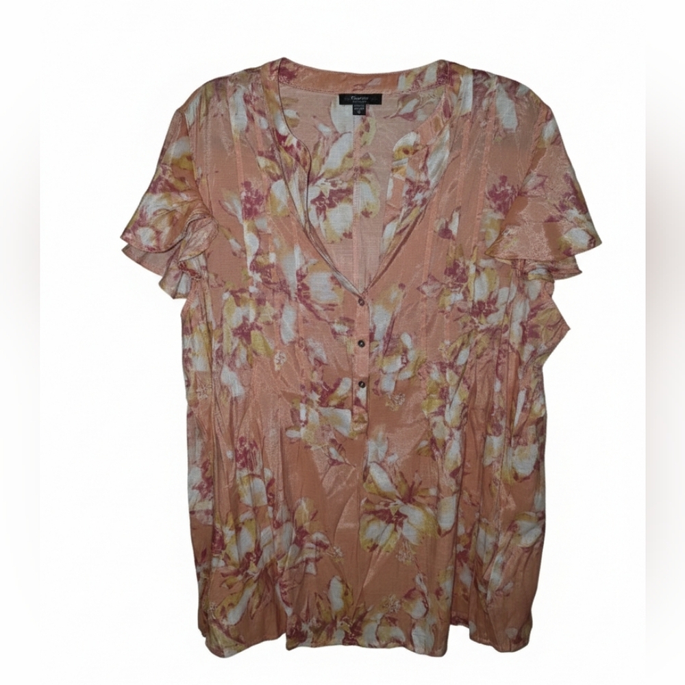 2 For $20 Cocomo‎ Peach Floral Button-Up Blouse Rayon